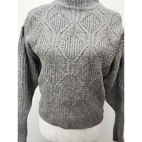 Anthropologie ASTR the Label Puff-Sleeve Turtleneck Knit‎ Sweater Gray Medium - Picture 4 of 10